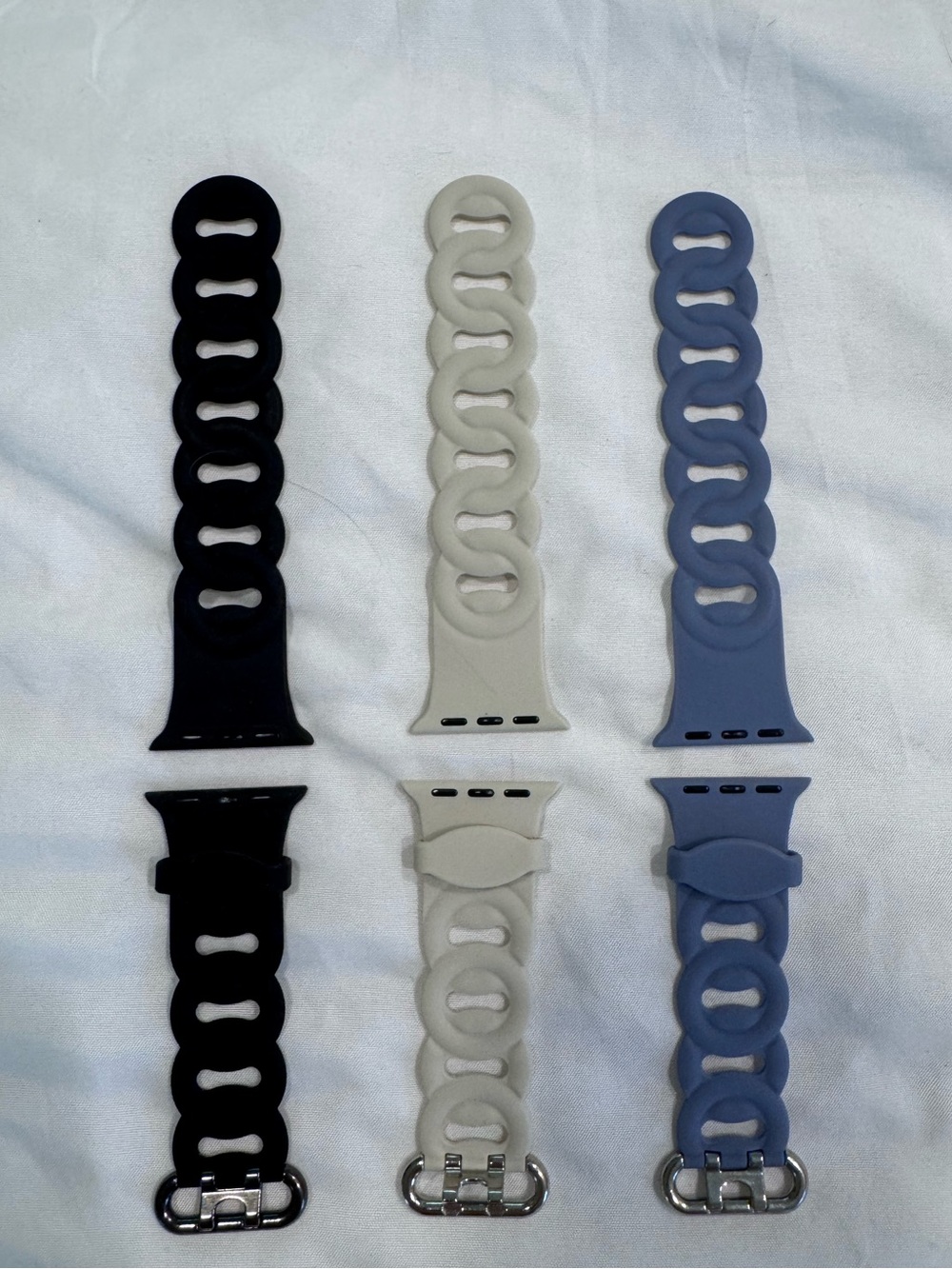 Silicone Wristband Compatible w/Apple 42mm watch - Black, Cream, Blue
